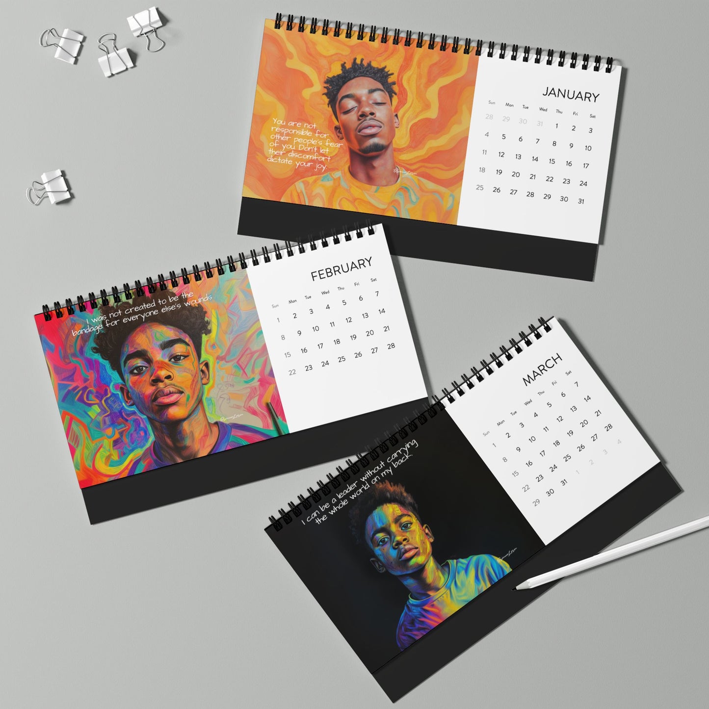 Black Boy Reminders 2026 Desk Calendar