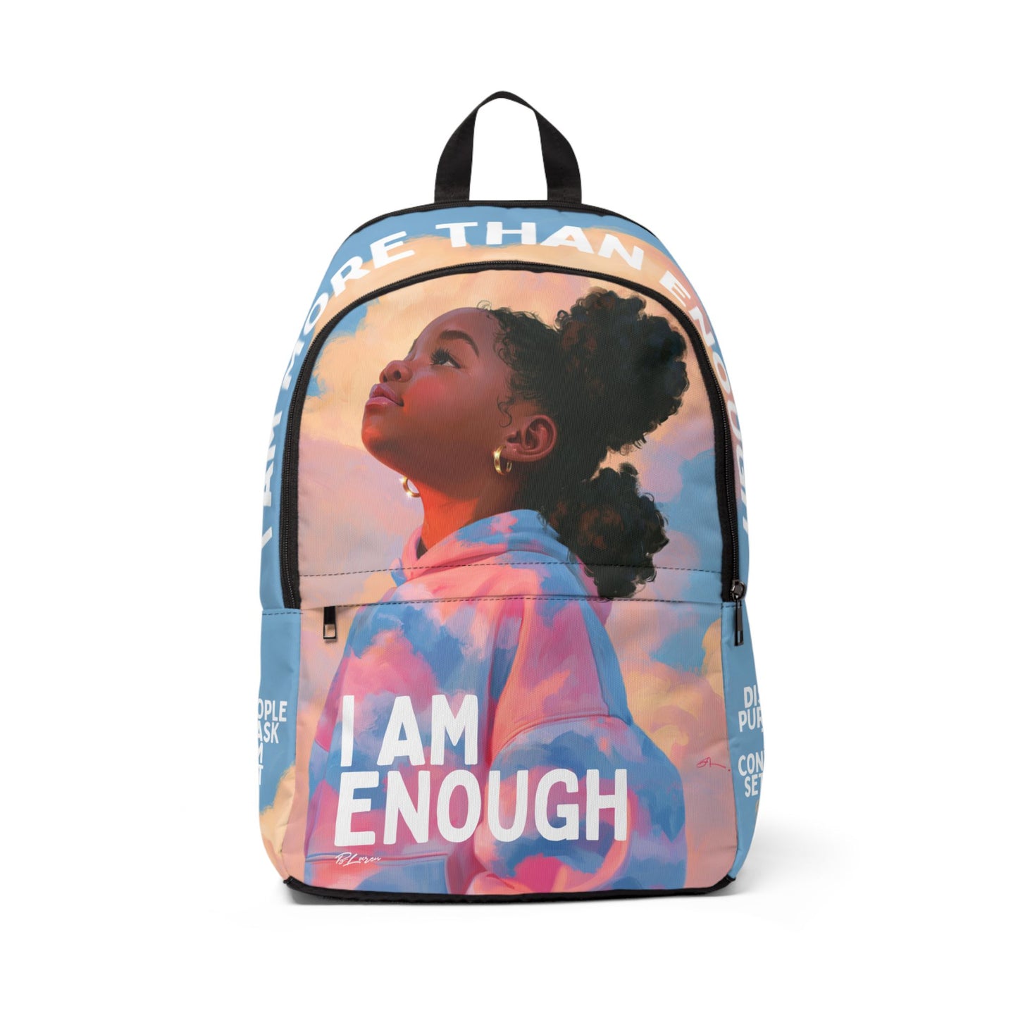 I am enough girl Backpack — Inspirational Black Fabric Backpack