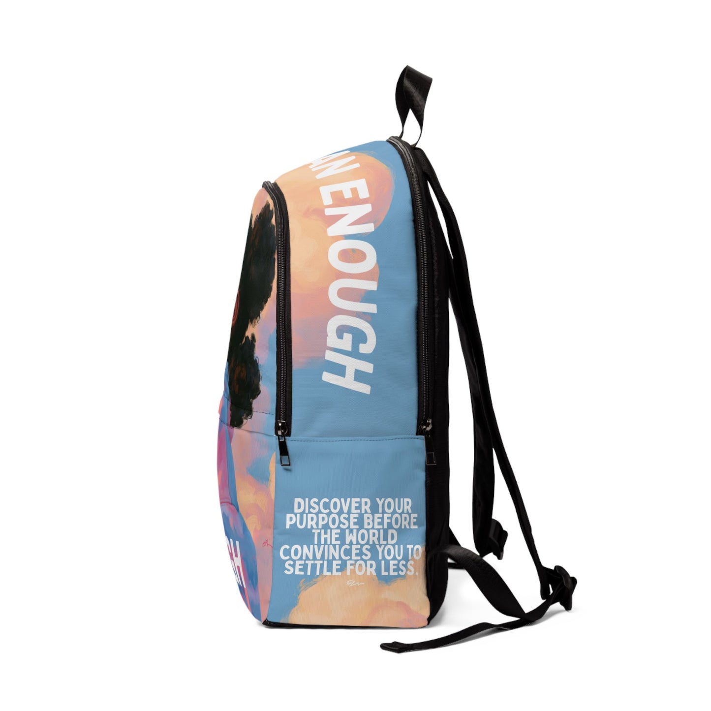 I am enough girl Backpack — Inspirational Black Fabric Backpack