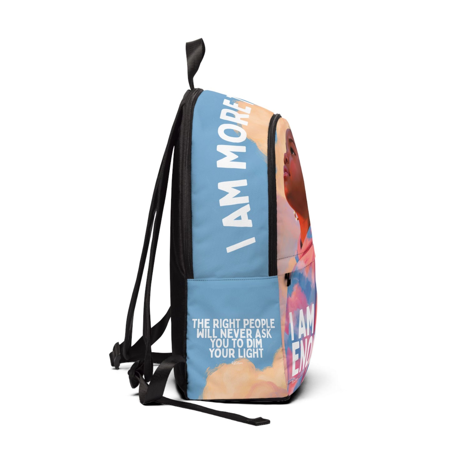 I am enough girl Backpack — Inspirational Black Fabric Backpack